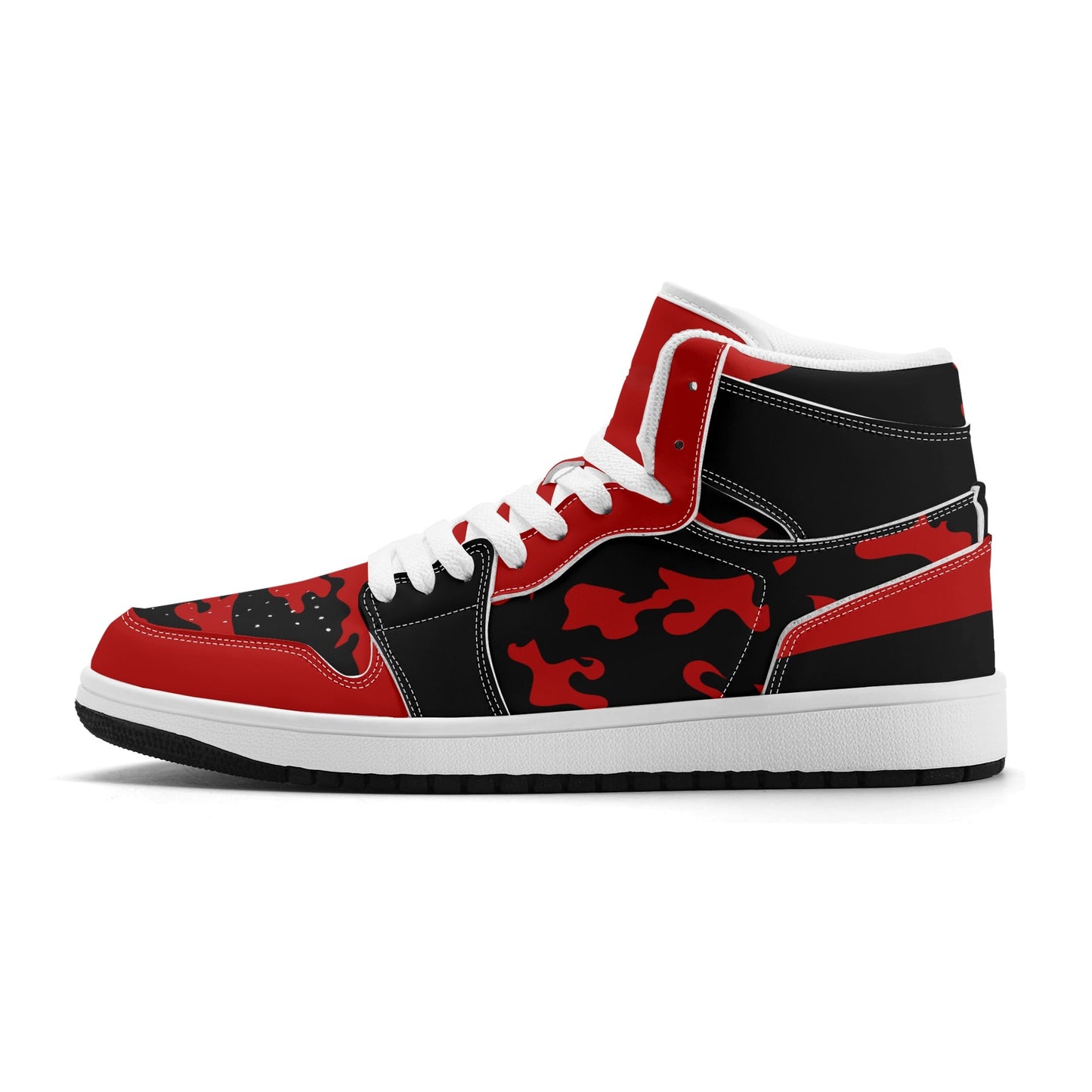 Red & Black Camo Shoes with camo print in black/red colorway