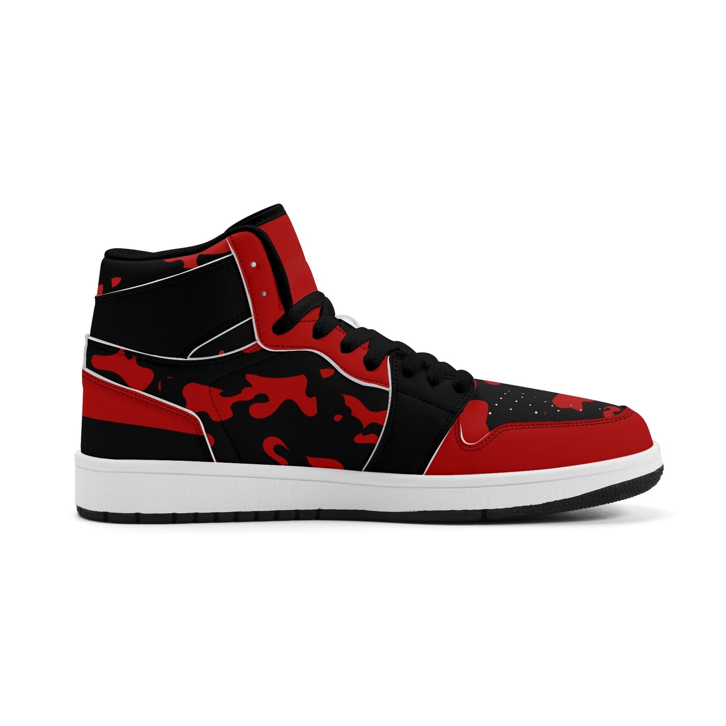 Red & Black Camo Shoes with camo print in black/red colorway
