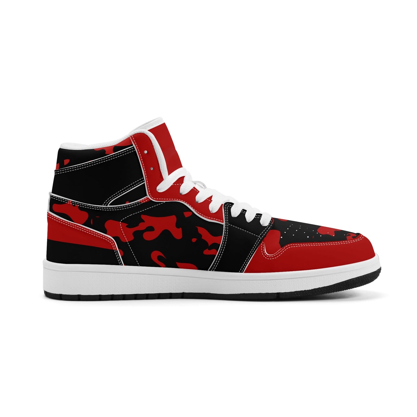Red & Black Camo Shoes with camo print in black/red colorway
