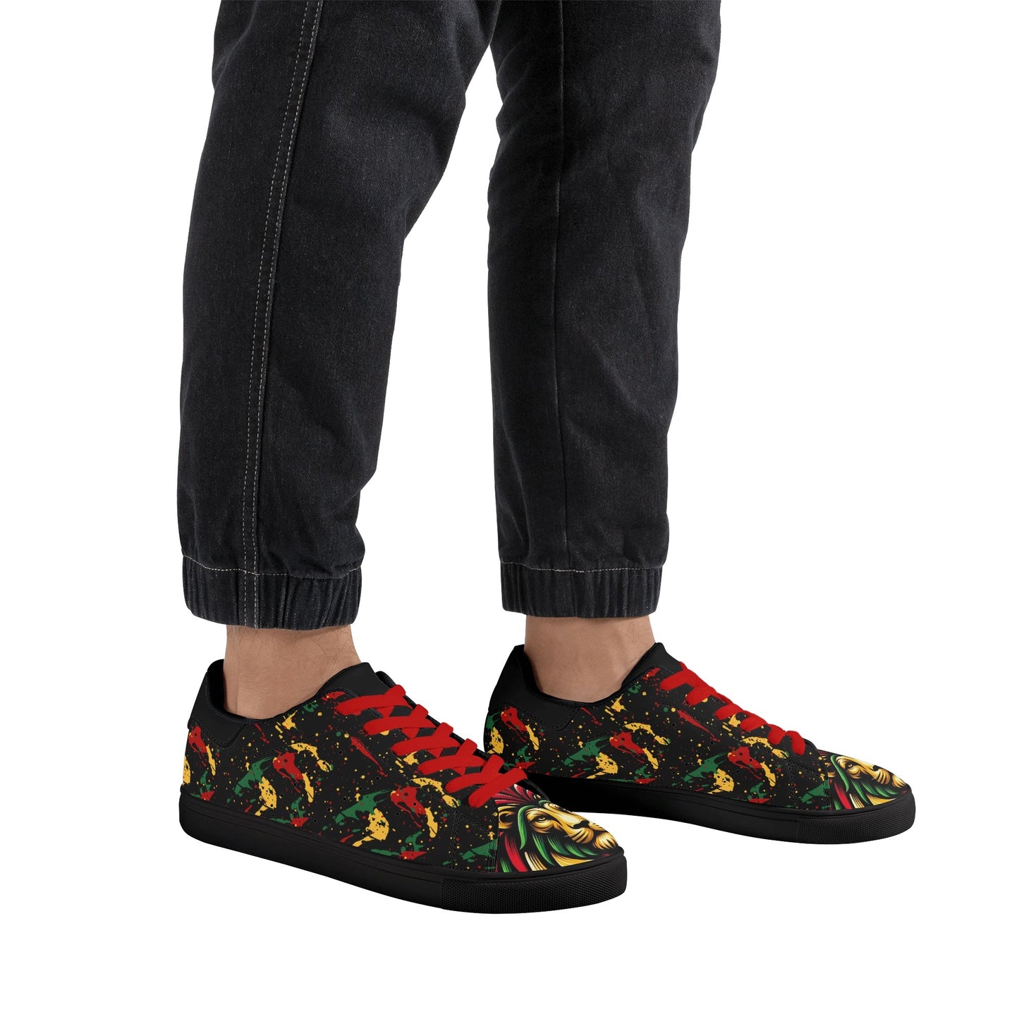 Rasta Lion Splatter Shoes with lion graphic in red/gold/green colorway