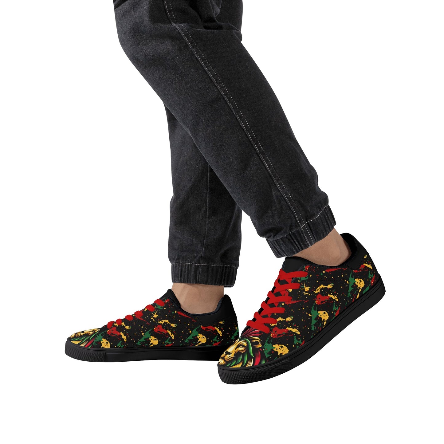 Rasta Lion Splatter Shoes with lion graphic in red/gold/green colorway