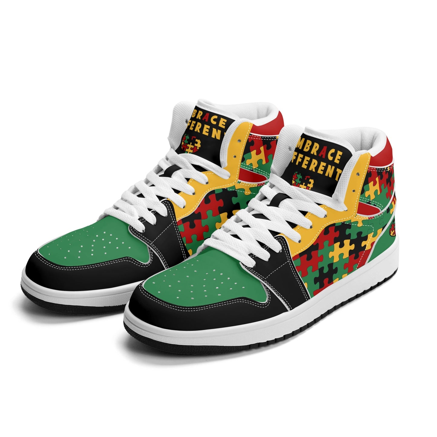 Jamaica Autism Awareness Shoes in black/green/gold colorway