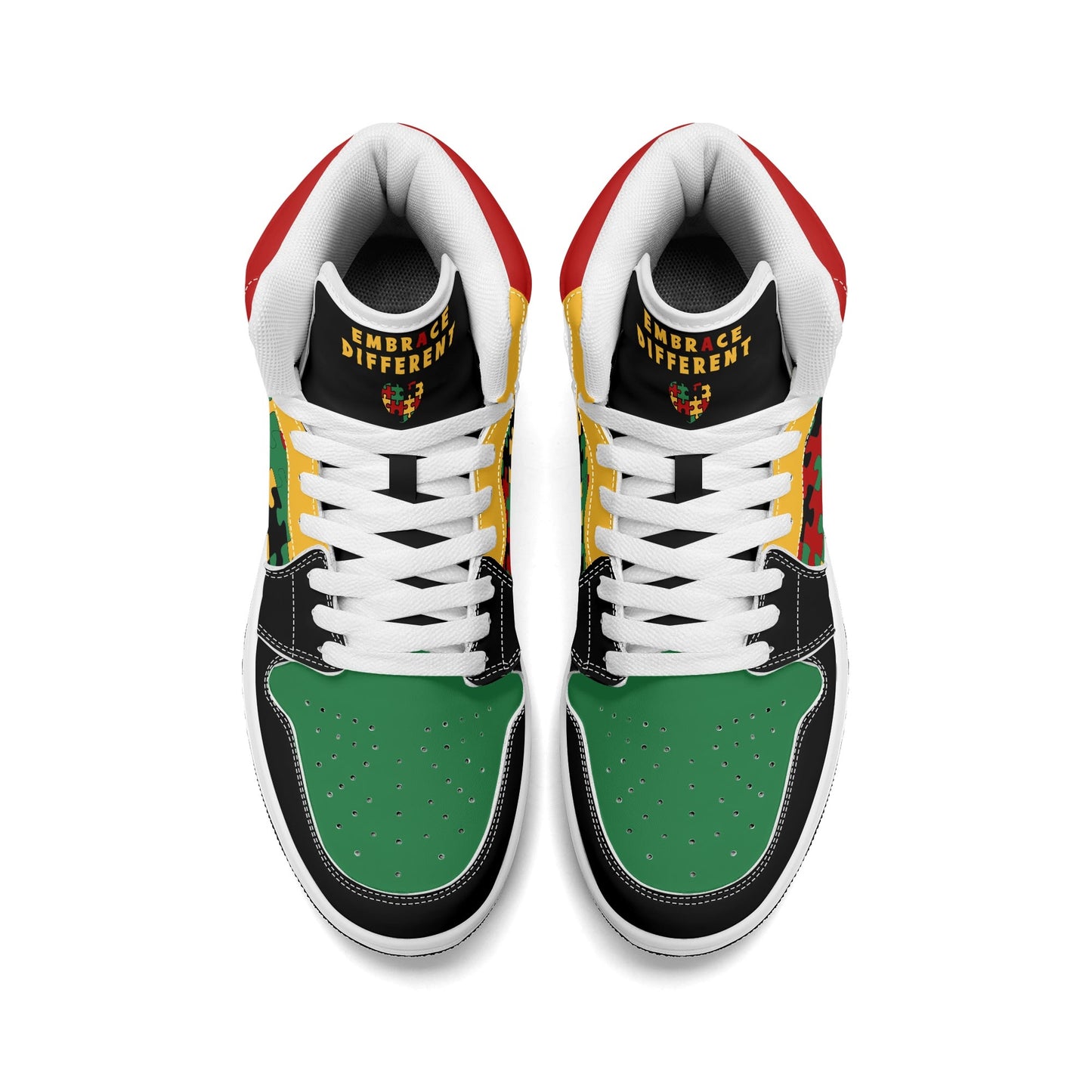 Jamaica Autism Awareness Shoes in black/green/gold colorway