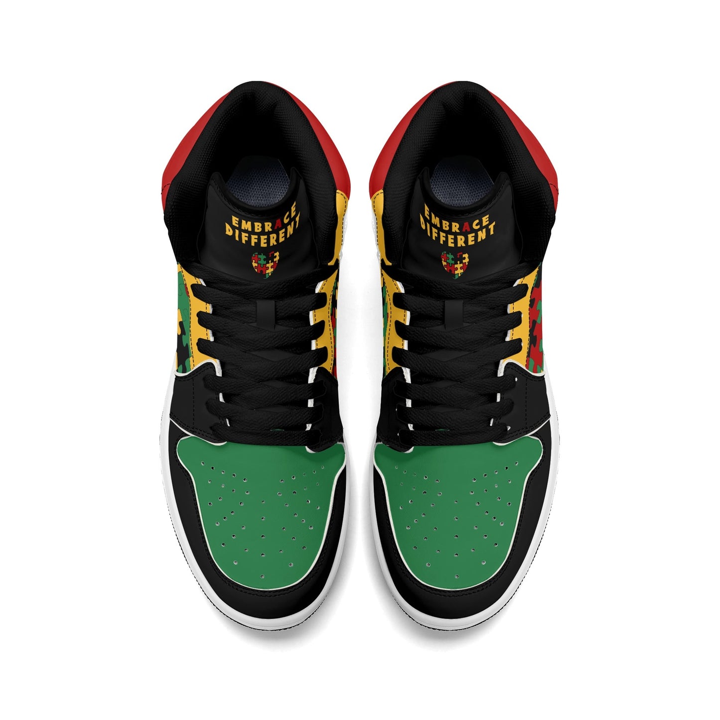 Jamaica Autism Awareness Shoes in black/green/gold colorway