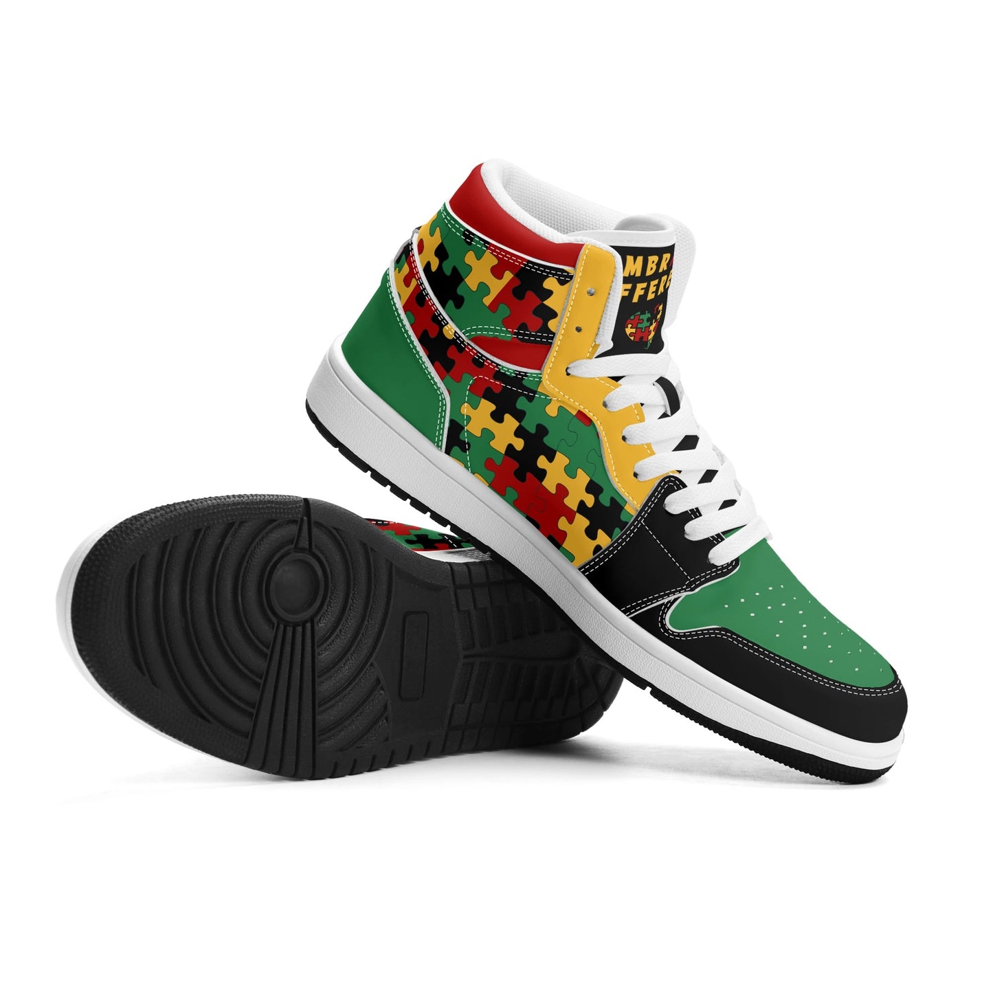 Jamaica Autism Awareness Shoes in black/green/gold colorway