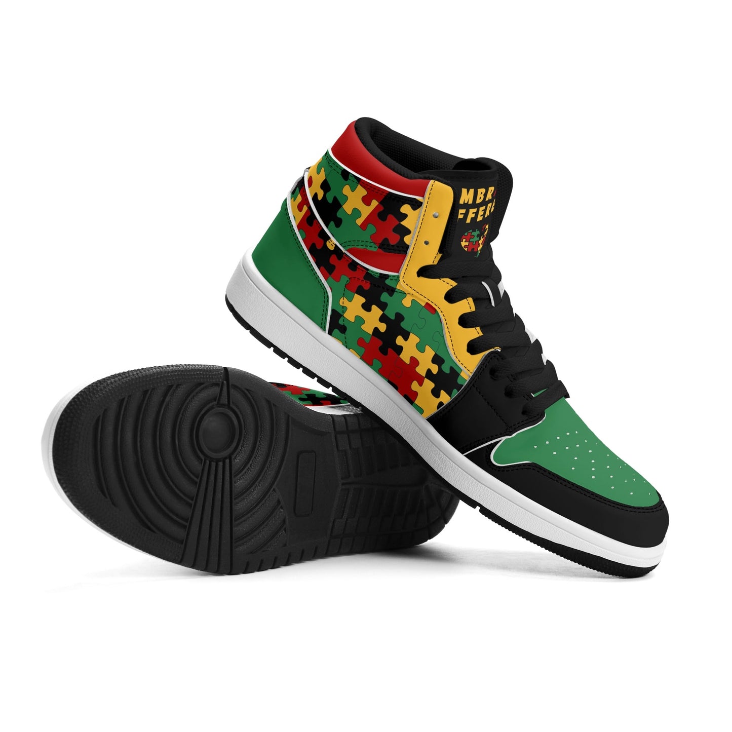 Jamaica Autism Awareness Shoes in black/green/gold colorway
