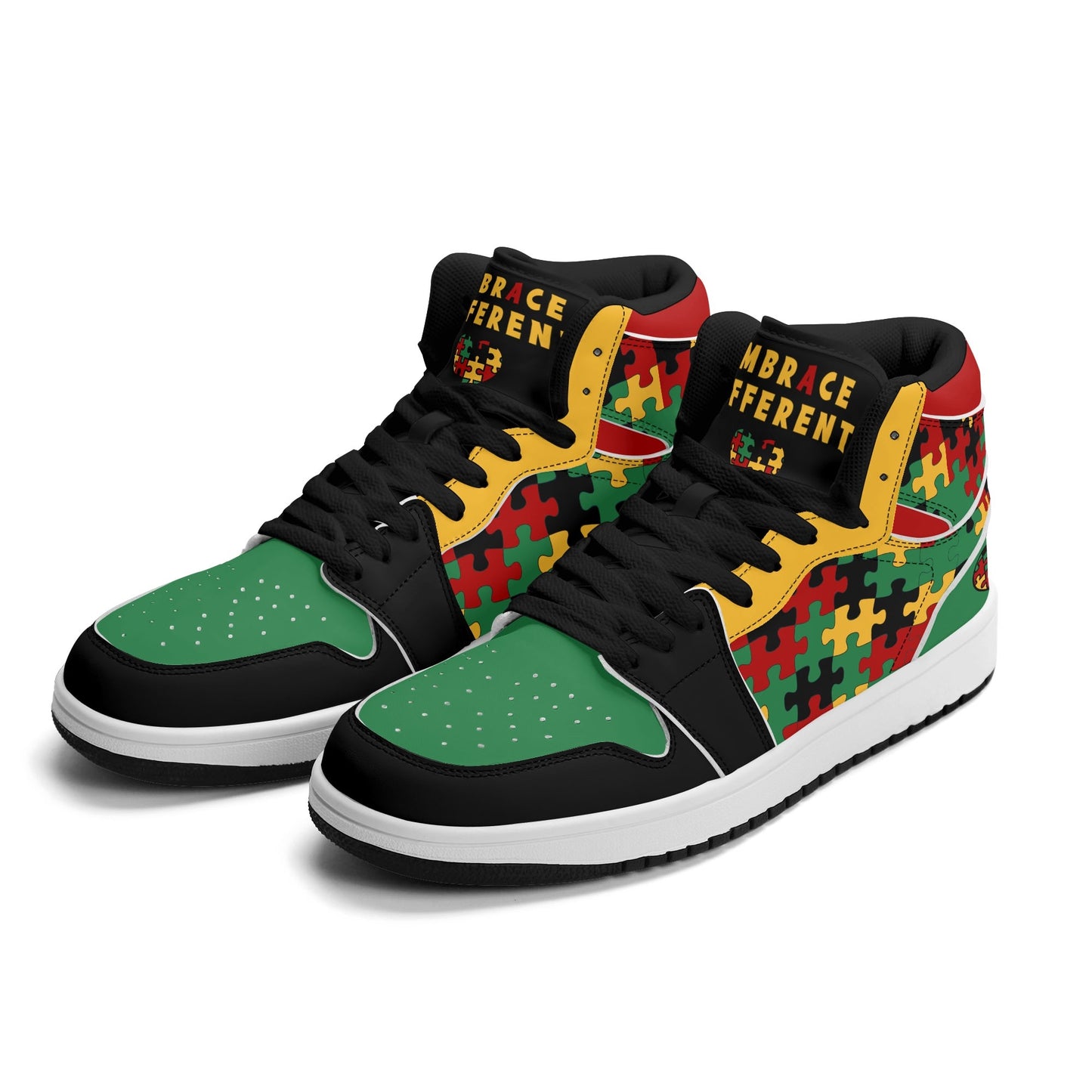 Jamaica Autism Awareness Shoes in black/green/gold colorway