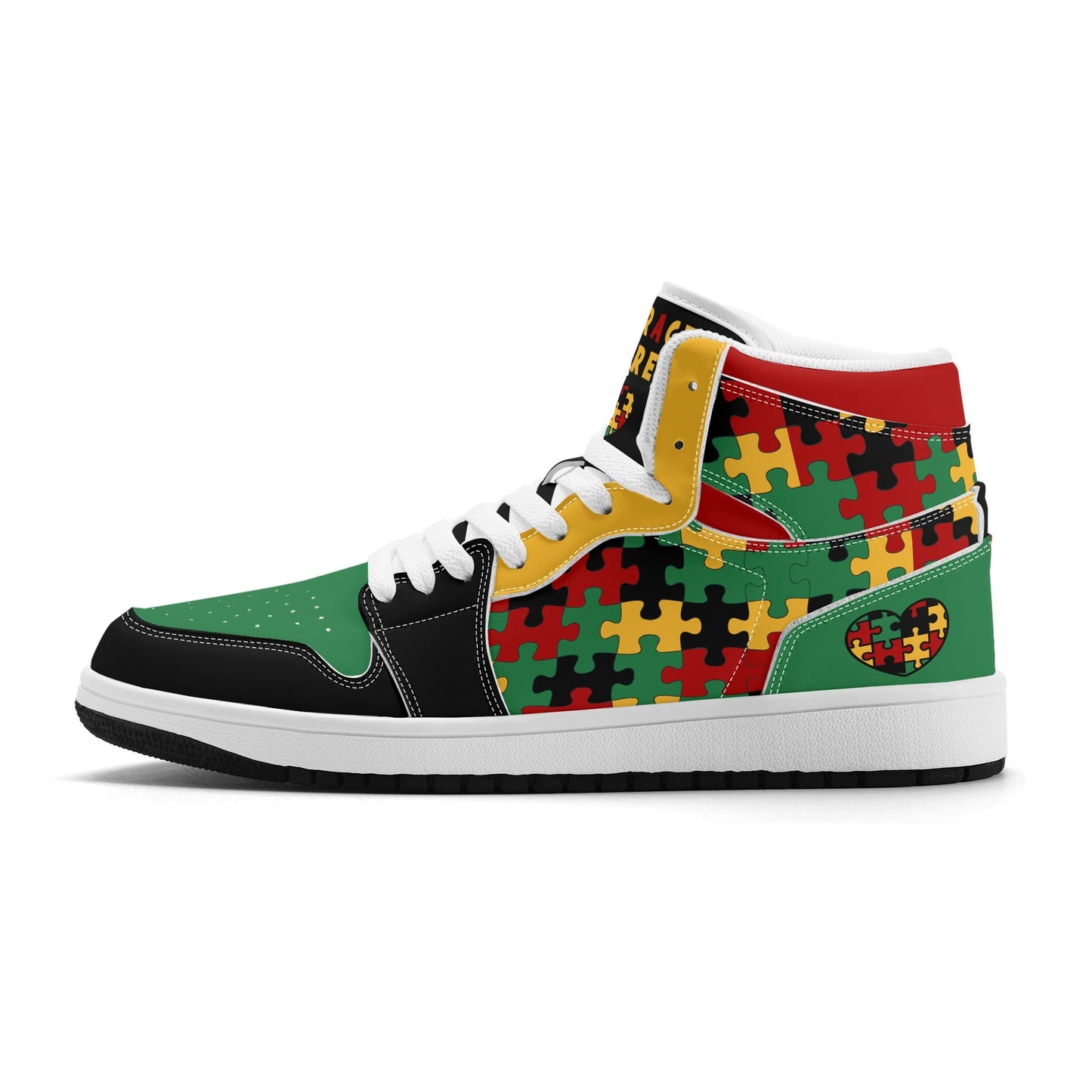 Jamaica Autism Awareness Shoes in black/green/gold colorway
