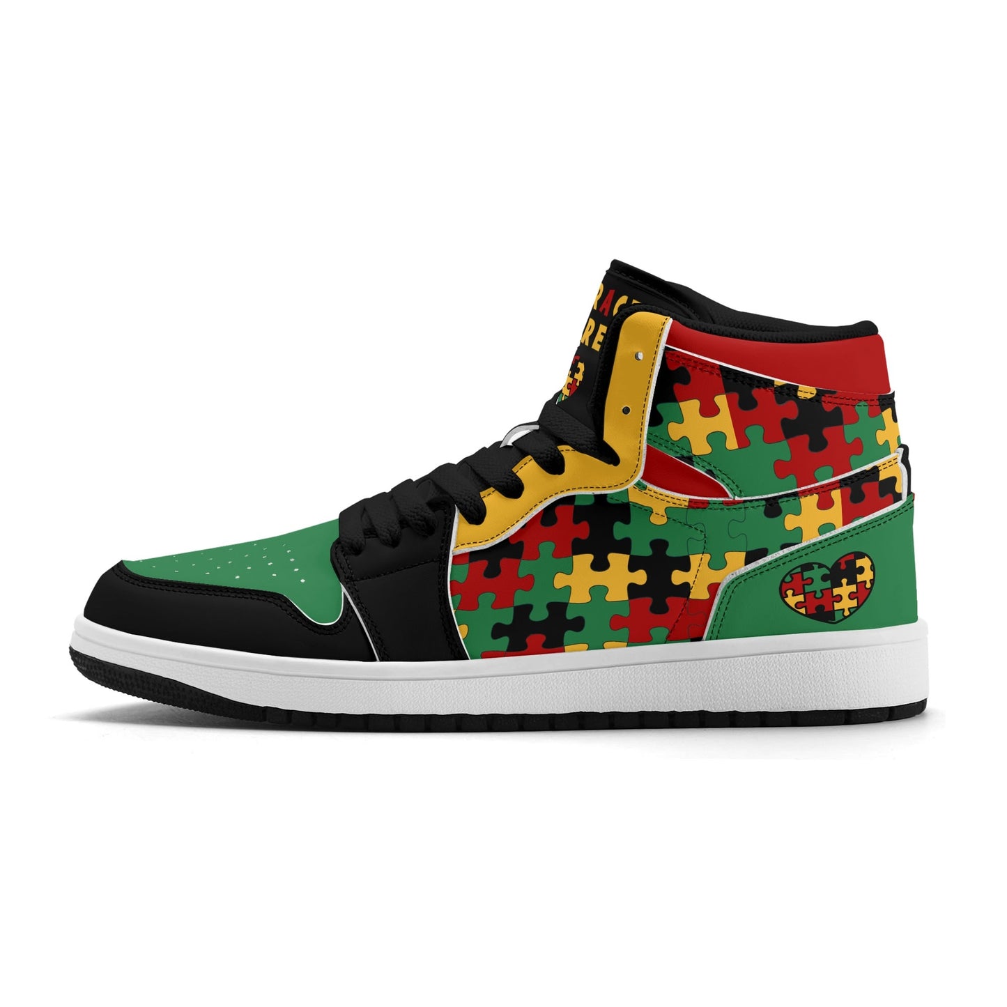 Jamaica Autism Awareness Shoes in black/green/gold colorway