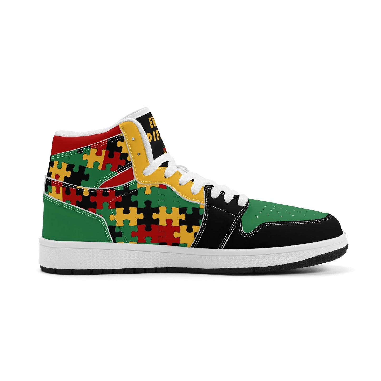Jamaica Autism Awareness Shoes in black/green/gold colorway