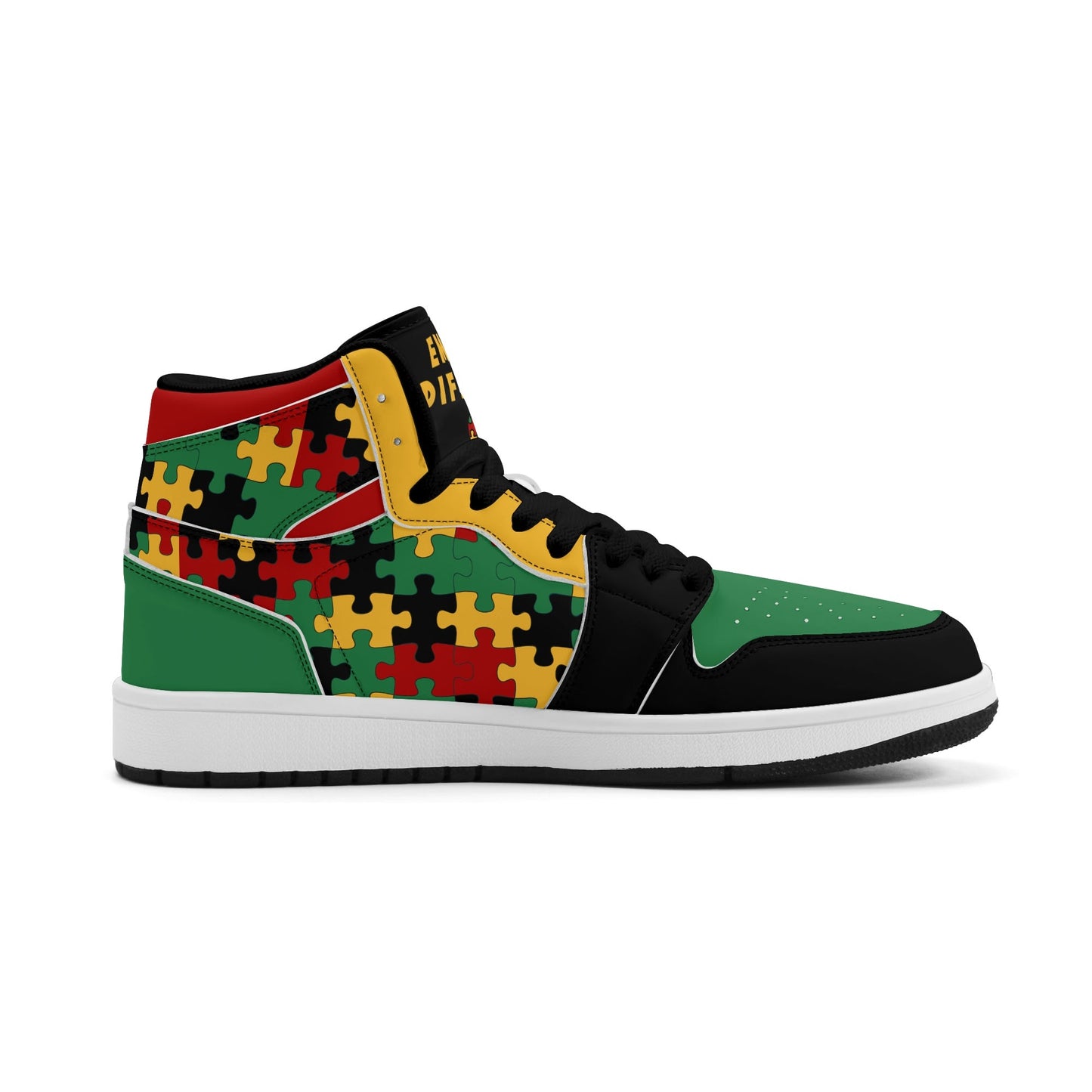 Jamaica Autism Awareness Shoes in black/green/gold colorway