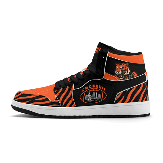 Cincinnati football-inspired high top sneakers in black with all-over city graphic printed upper