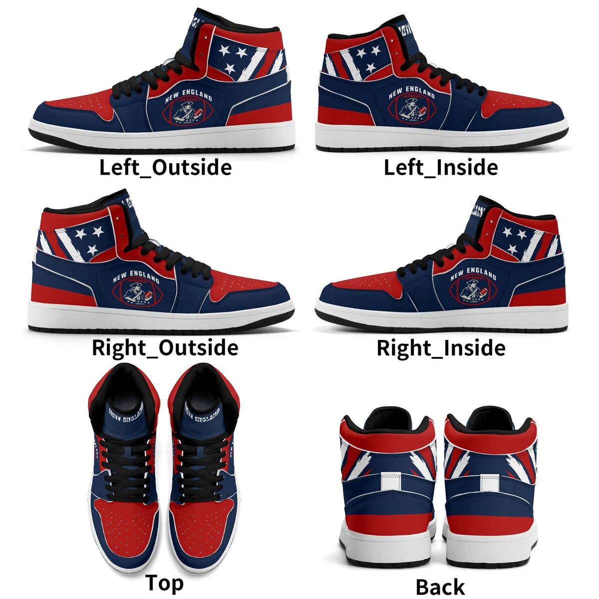 New England football Jamrock High top sneakers in navy-dominant colourway with stars and stripes collar and NEW ENGLAND badge