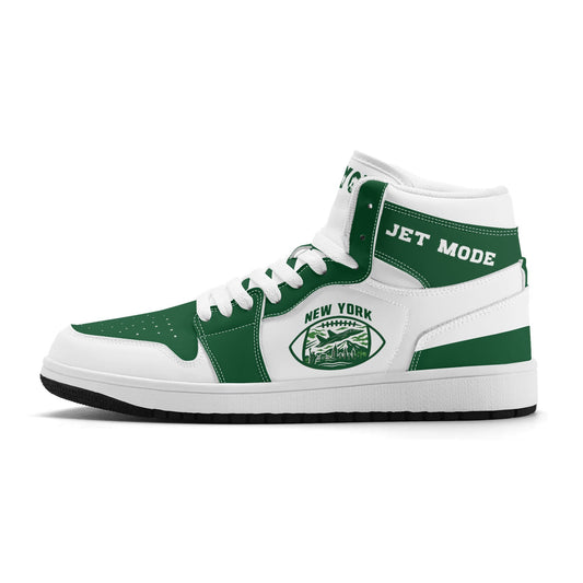New York football-inspired high top sneakers in white with all-over city graphic printed upper