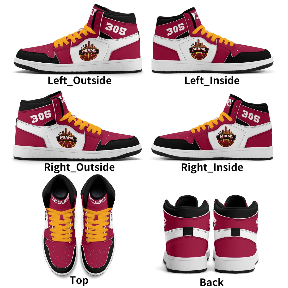 Miami basketball Jamrock High top sneakers in magenta, black and white with 305 quarter and MIAMI skyline badge