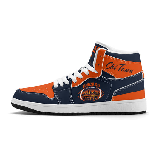 Chicago football-inspired high top sneakers in navy with all-over city graphic printed upper