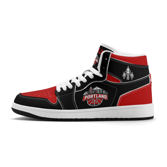 Portland basketball-inspired high top sneakers in black with all-over city graphic printed upper