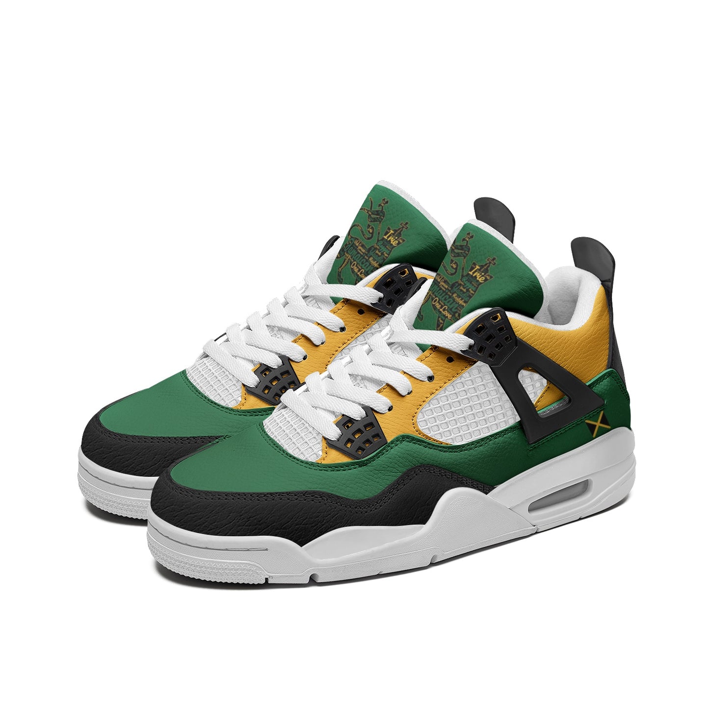 Jamaica Lion Of Judah Shoes with lion graphic in black/green/gold colorway