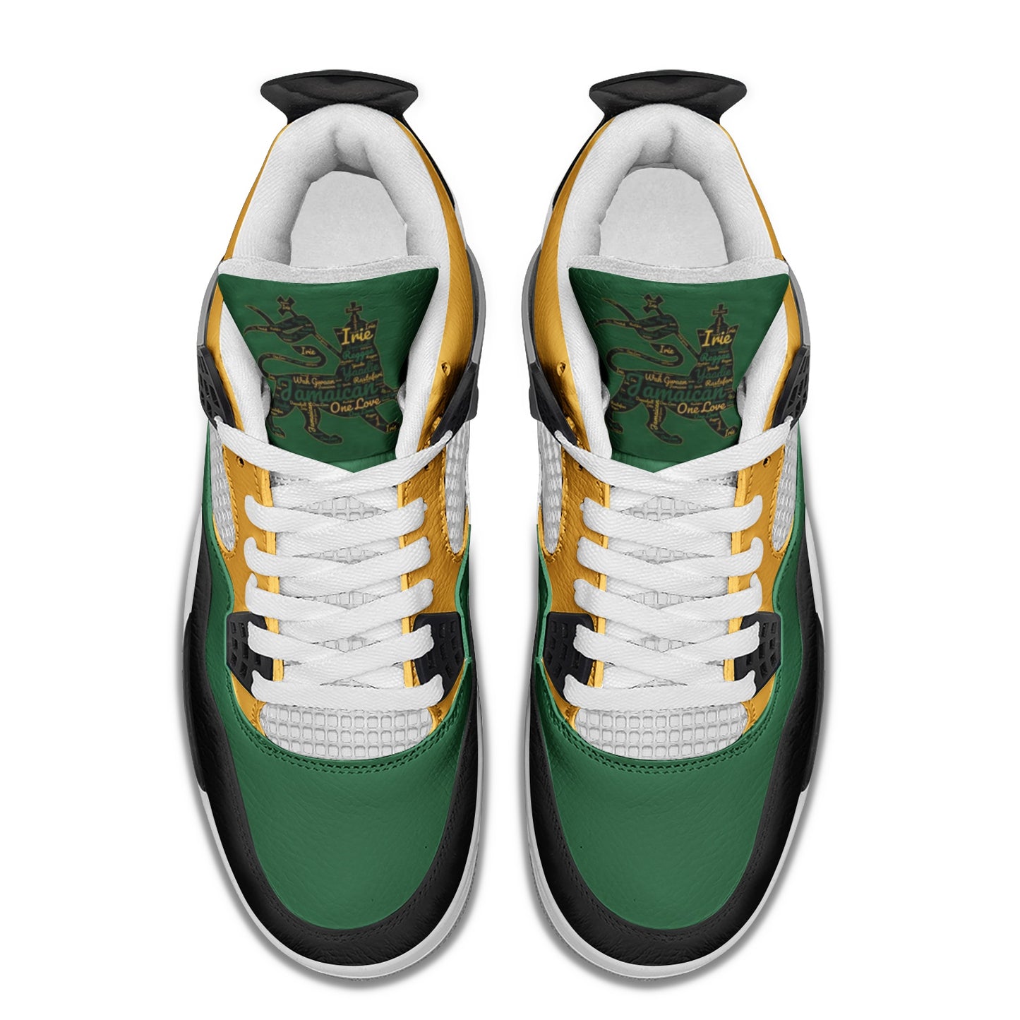 Jamaica Lion Of Judah Shoes with lion graphic in black/green/gold colorway