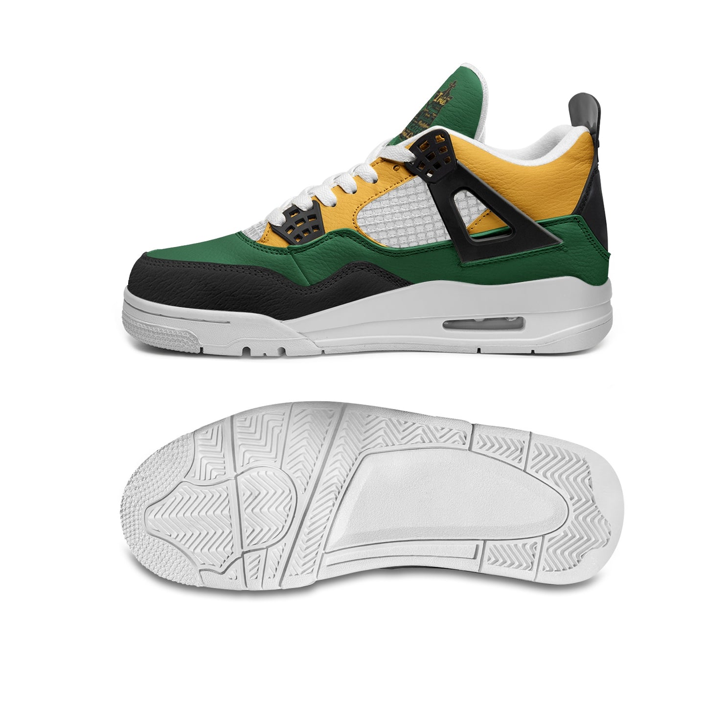 Jamaica Lion Of Judah Shoes with lion graphic in black/green/gold colorway