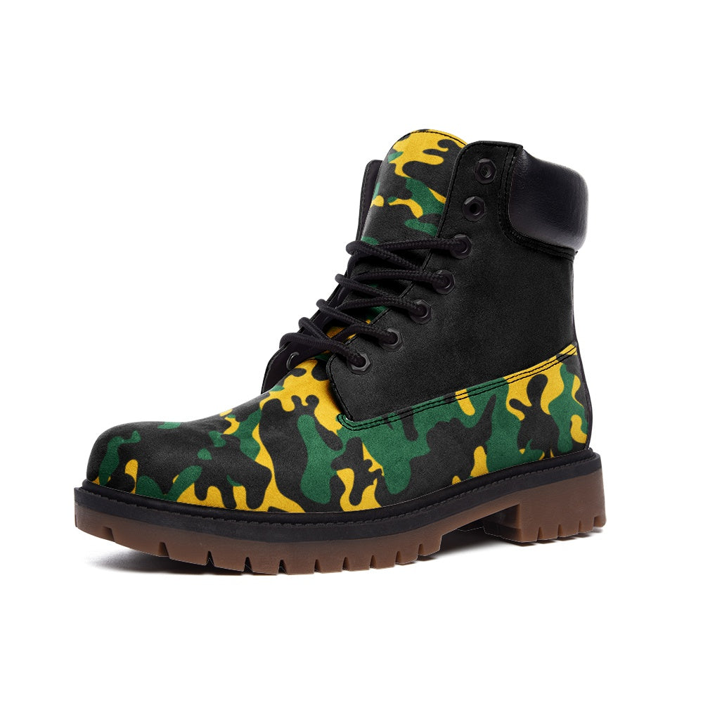 Jamaica Combat Shoes in black/green/gold colorway