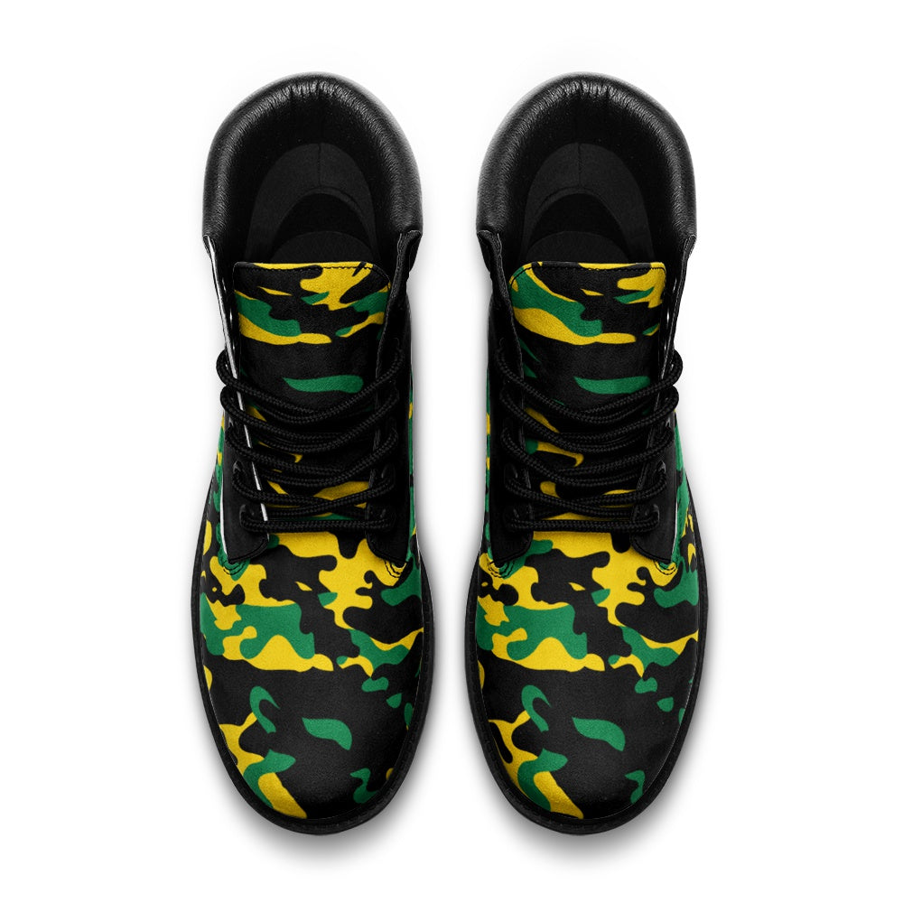 Jamaica Combat Shoes in black/green/gold colorway
