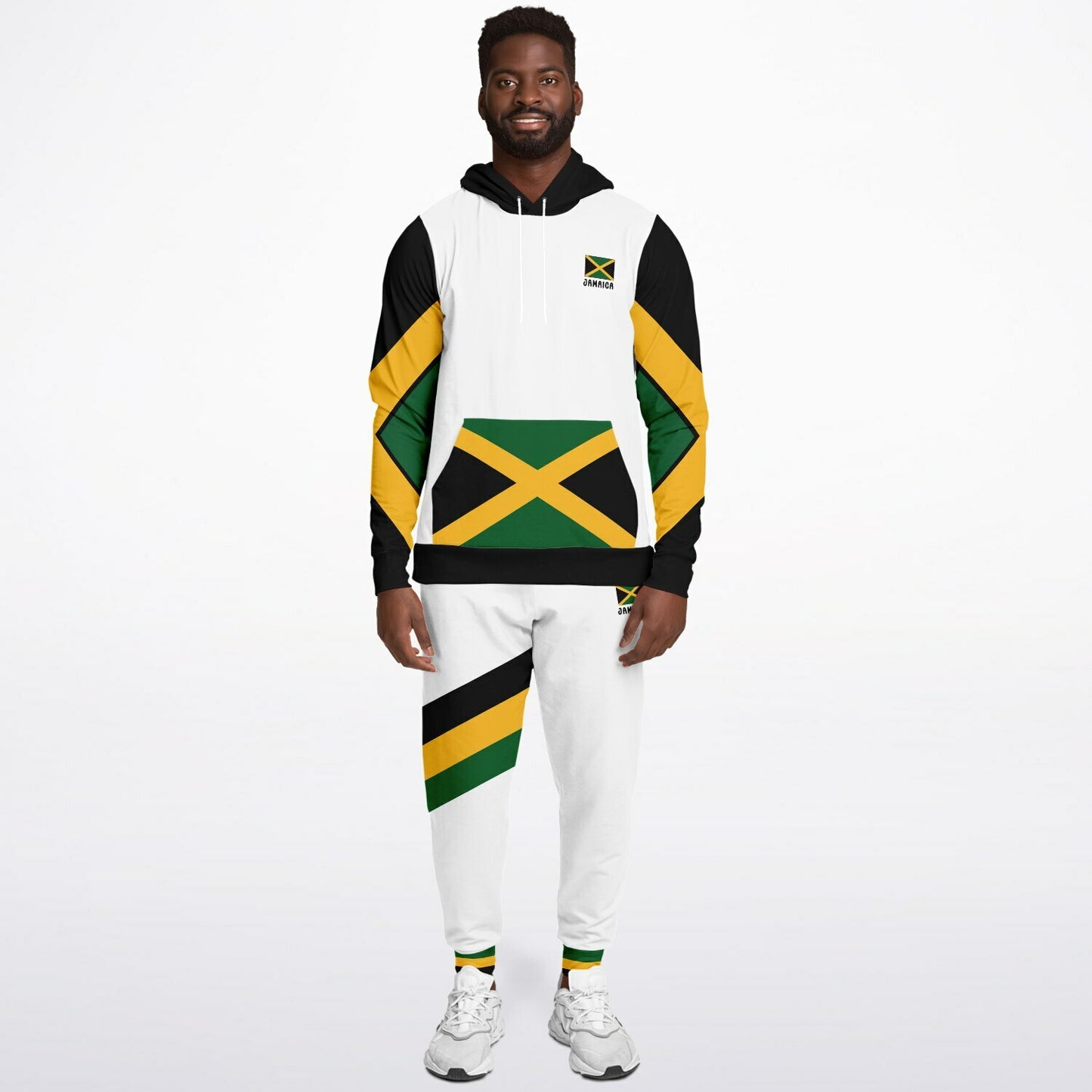 Jamaica Pullover Hoodie & Jogger Set - Trelawny Trim White Black - Casual