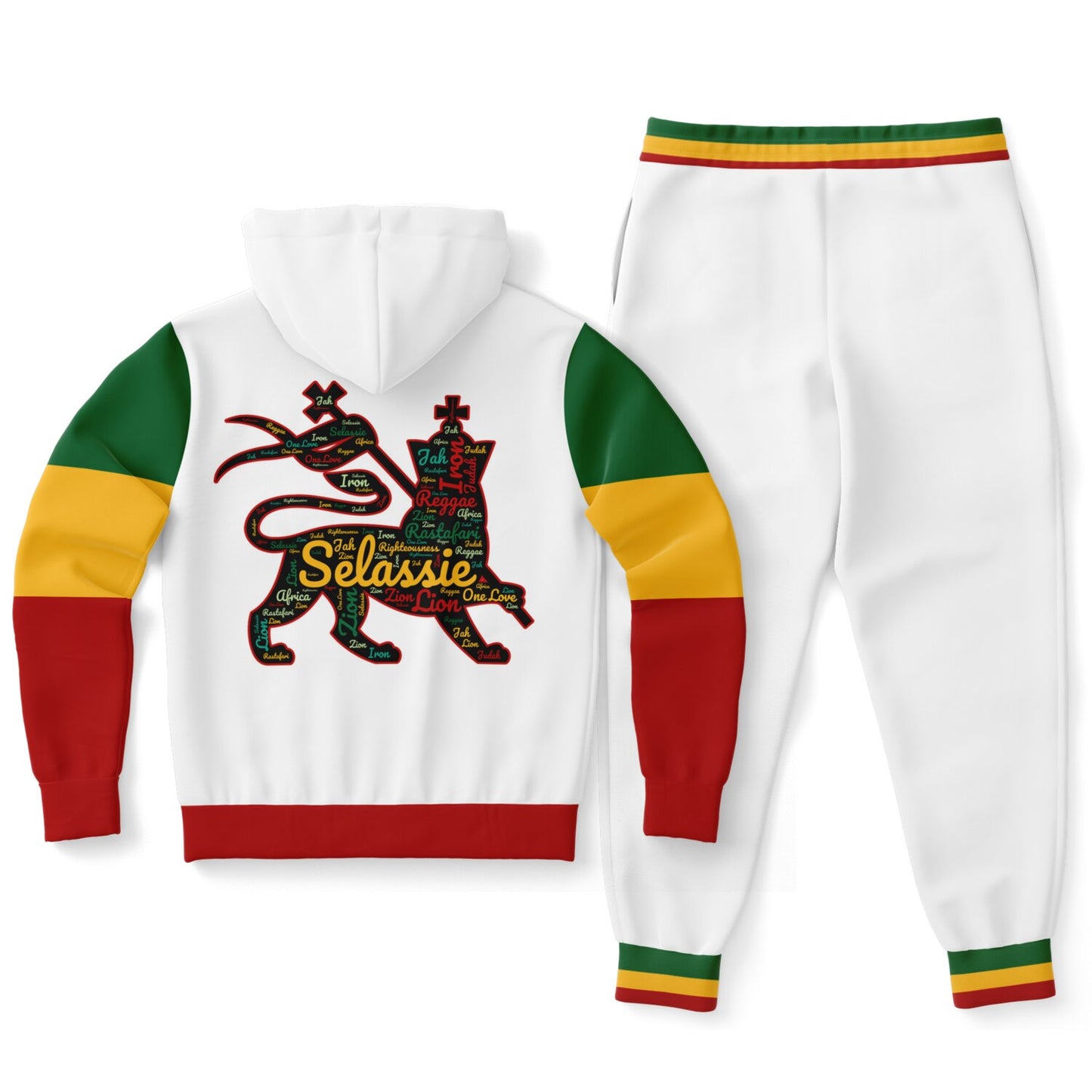 Rasta Lion of Judah Pullover Hoodie & Jogger Set - Ital Trim White - Casual