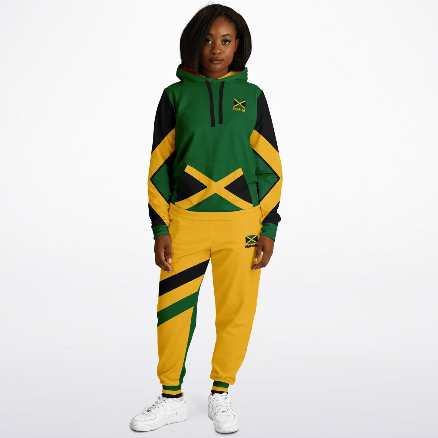 Jamaica Pullover Hoodie & Jogger Set - Trelawny Trim Green Yellow - Casual