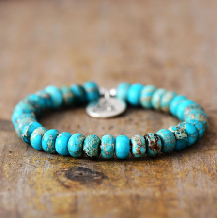 Blue Jasper Buddha Charm Bracelet 10mm