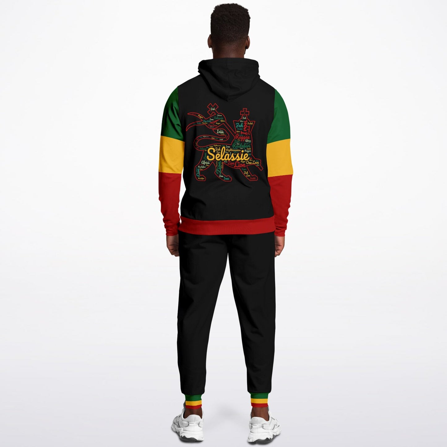 Rasta Lion of Judah Pullover Hoodie & Jogger Set - Ital Trim Black - Casual