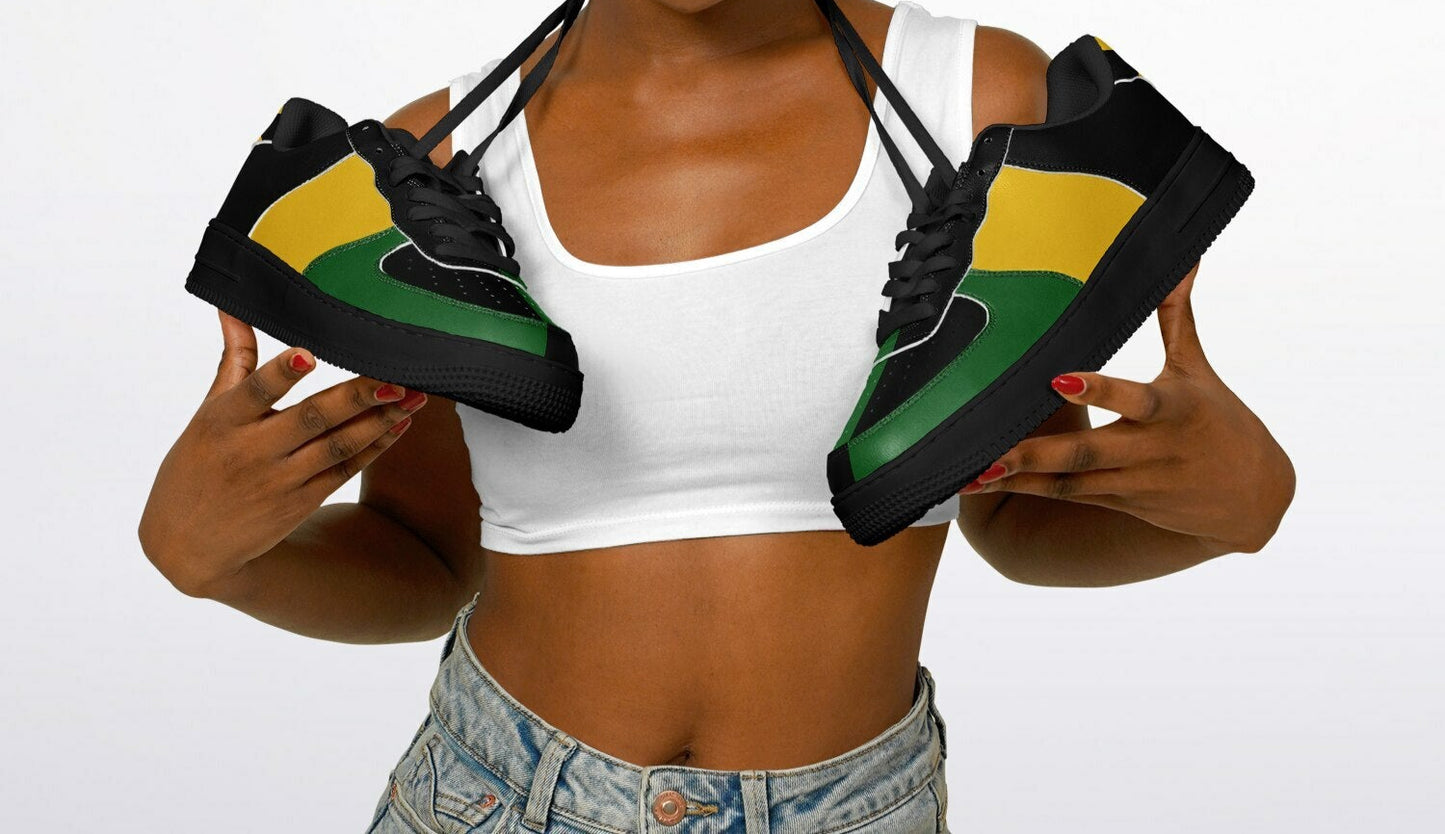 Jamaica Roots Shoes in black/green/gold colorway