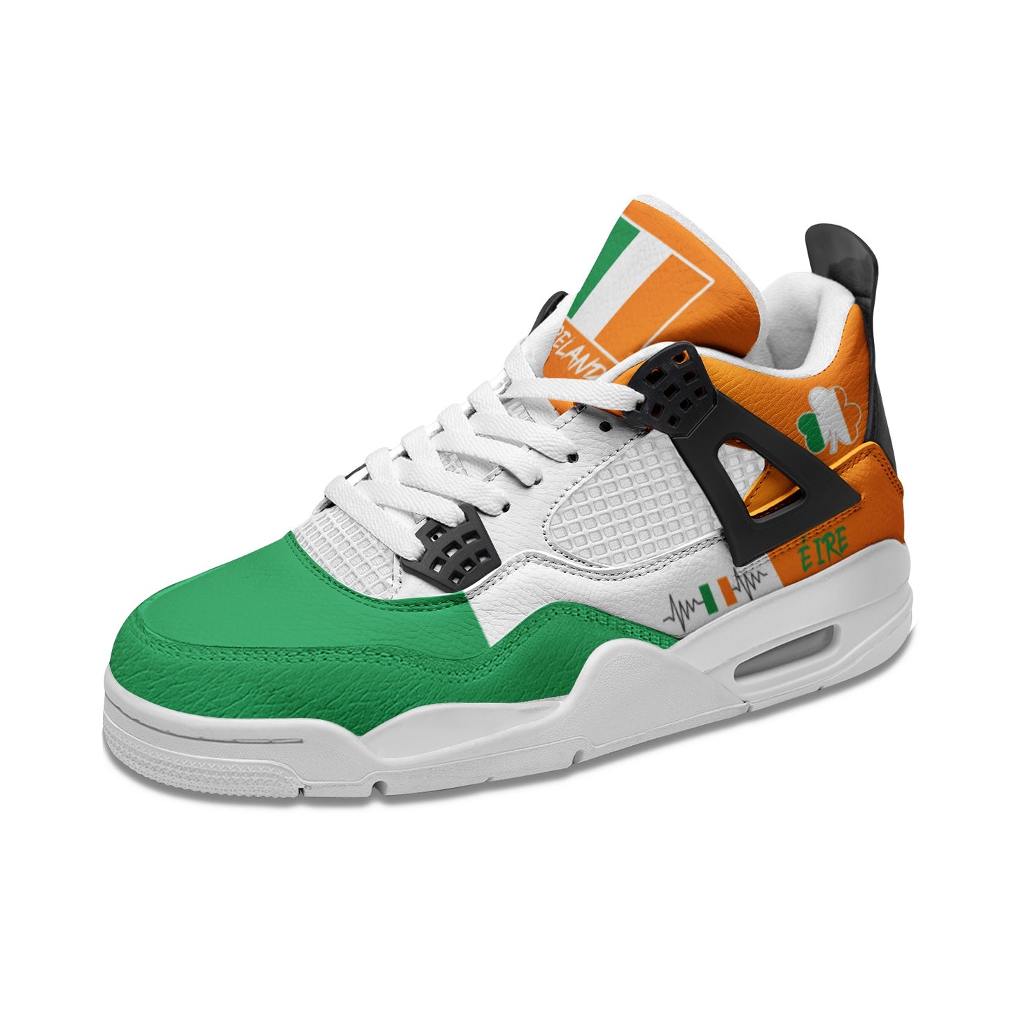 Ireland Flag Shoes - Rebel Sole mid top sneaker in Green, White, Orange - left side profile view