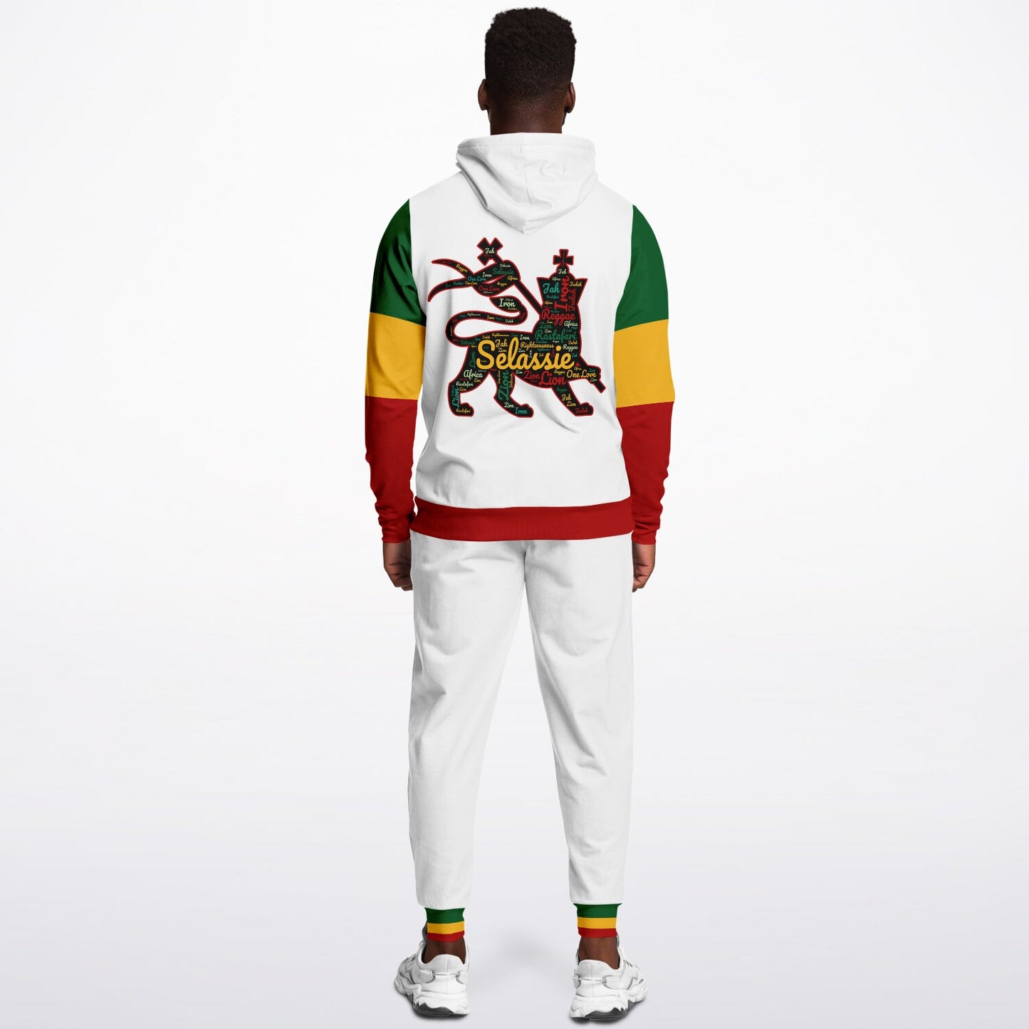 Rasta Lion of Judah Pullover Hoodie & Jogger Set - Ital Trim White - Casual