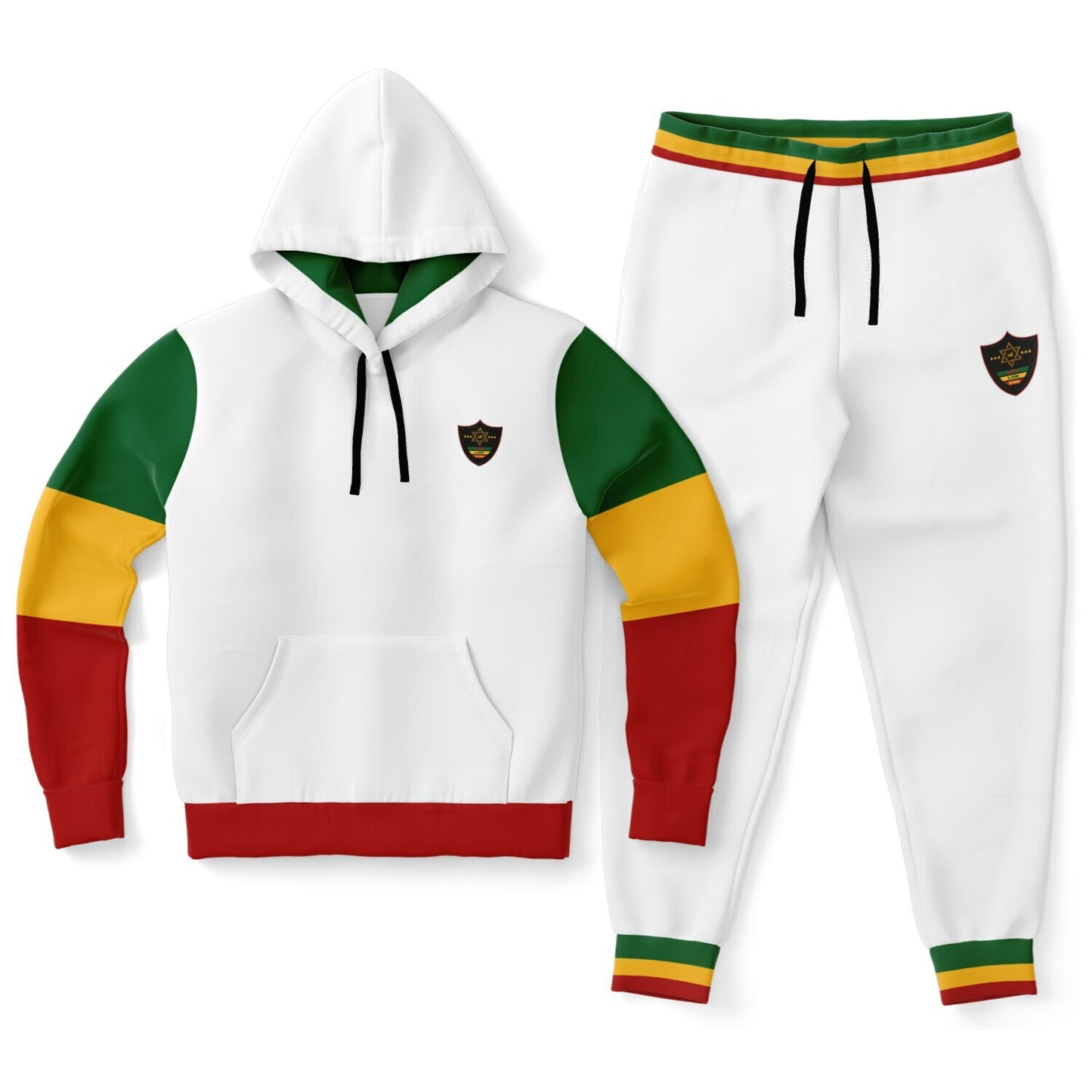 Rasta Lion of Judah Pullover Hoodie & Jogger Set - Ital Trim White - Casual