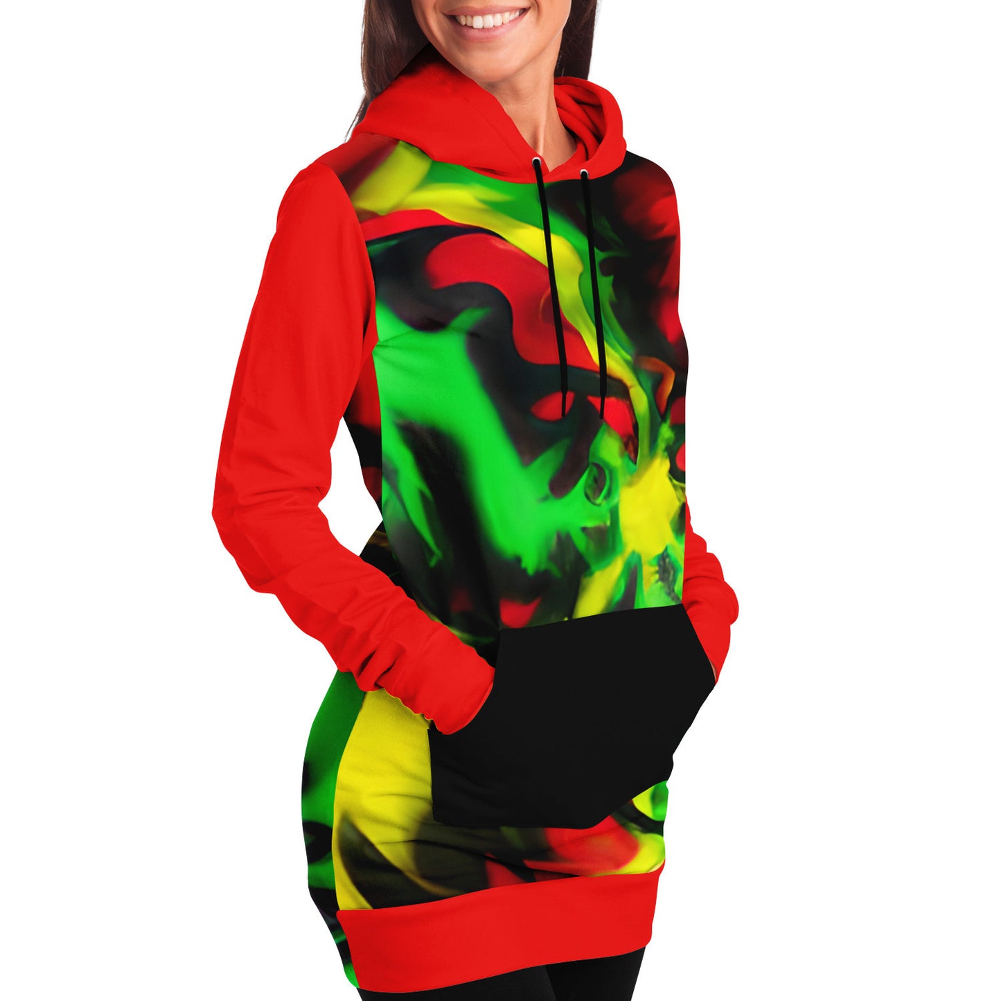 Tie Dye Rasta Hoodie Dress - AOP