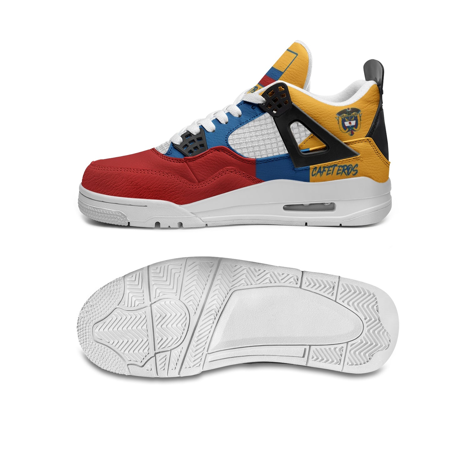 Colombia flag shoes - Rebel Sole mid top sneakers in yellow, blue, and red with Colombian flag detailing