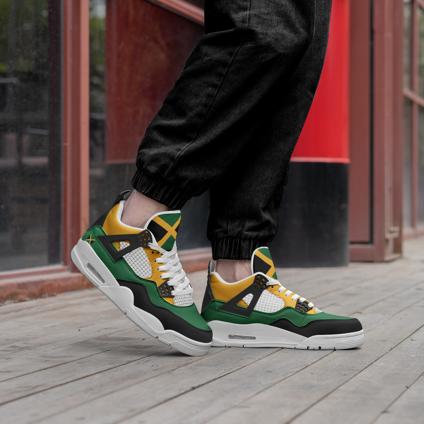 Jamaica Flag Shoes flag colors in black/green/gold colorway