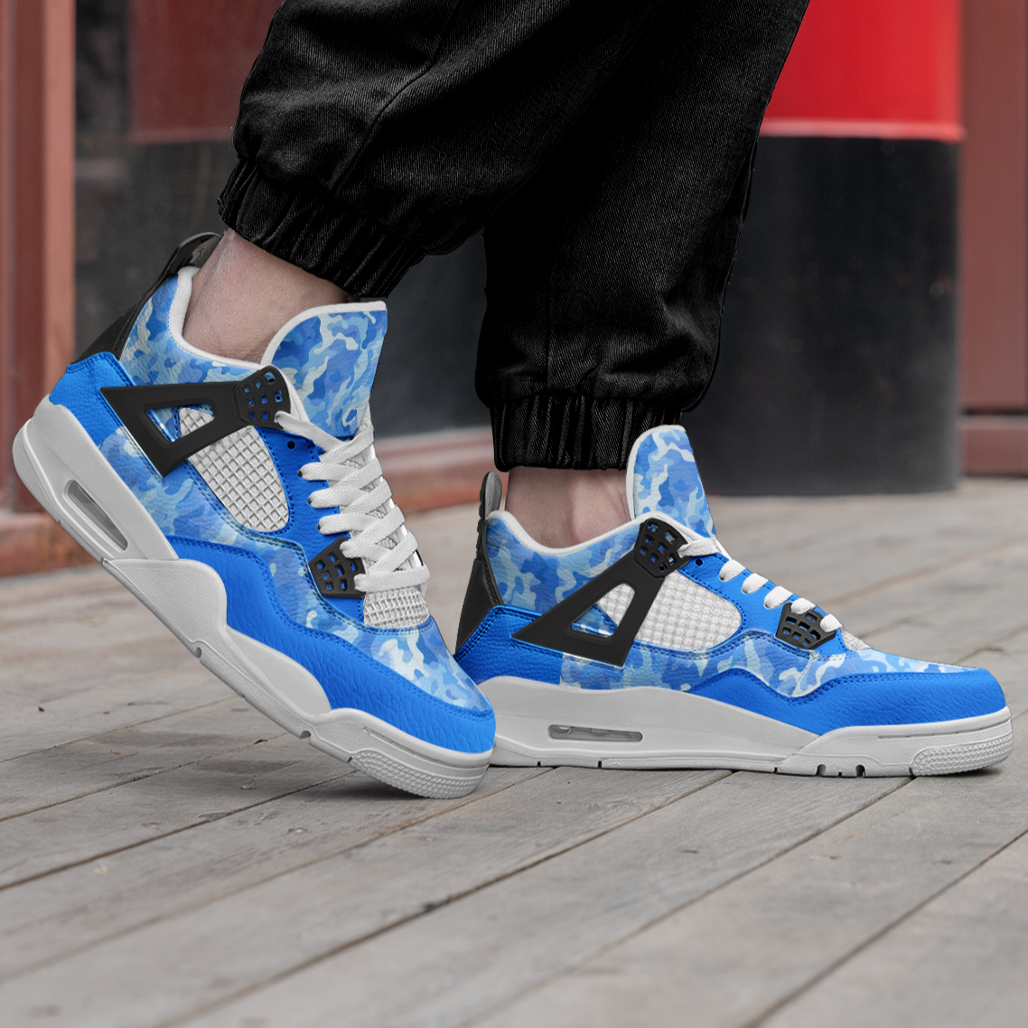 Camo Blue Mid Shoes with camo print in blue colorway