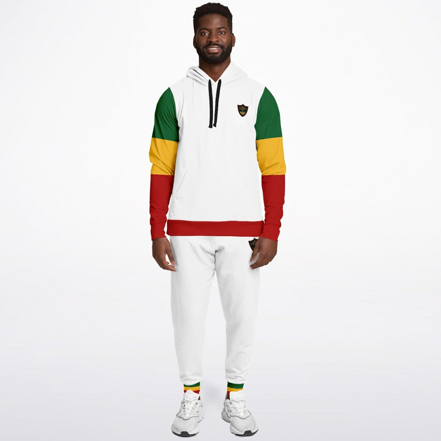 Rasta Lion of Judah Pullover Hoodie & Jogger Set - Ital Trim White - Casual