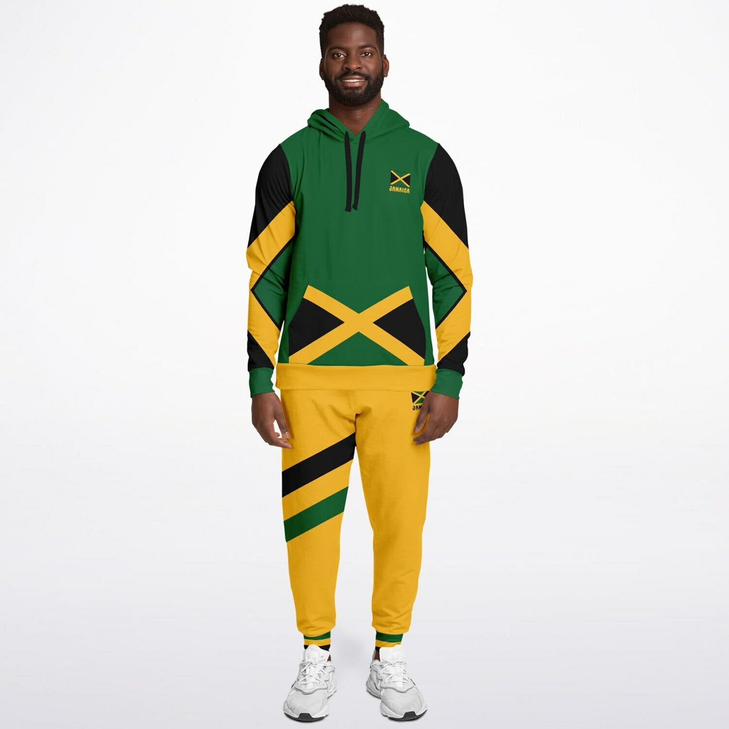 Jamaica Pullover Hoodie & Jogger Set - Trelawny Trim Green Yellow - Casual