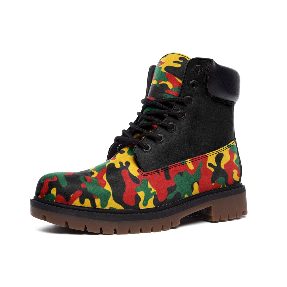 Rasta Camo Shoes with camo print in red/gold/green colorway