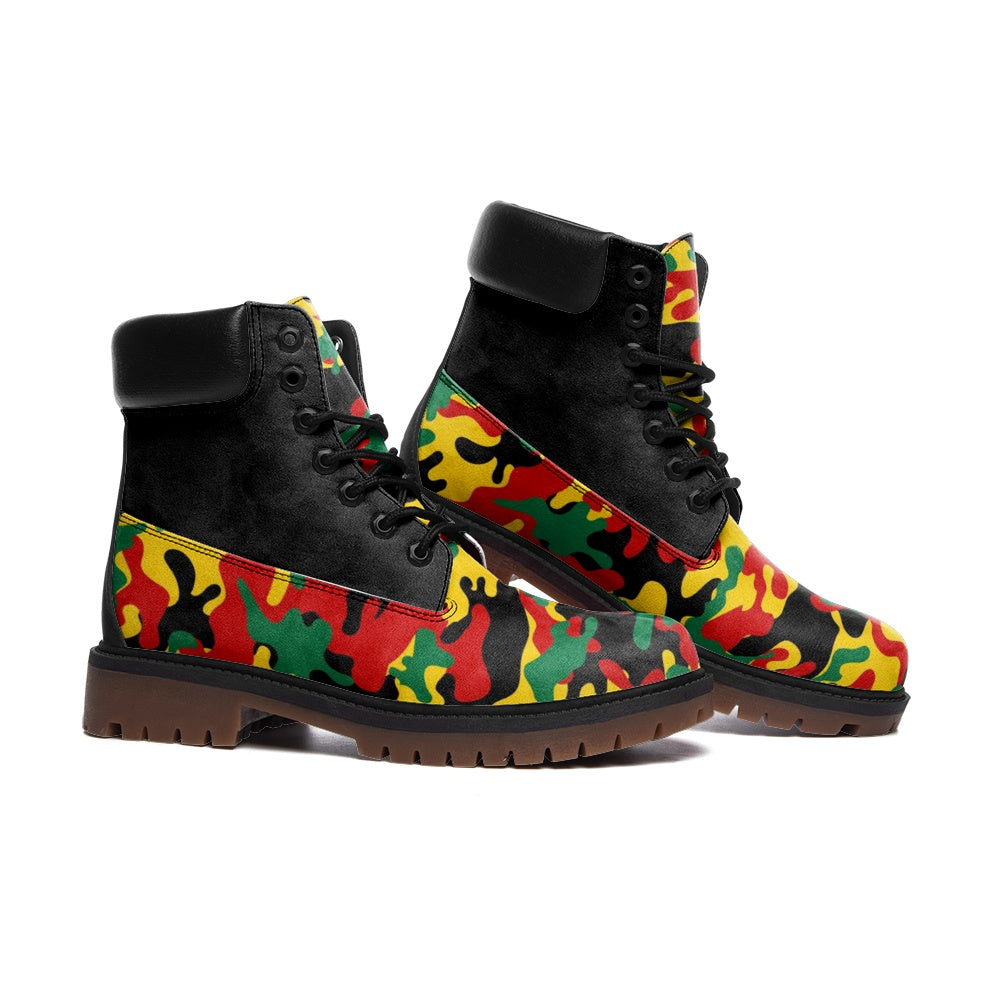 Rasta Camo Shoes with camo print in red/gold/green colorway