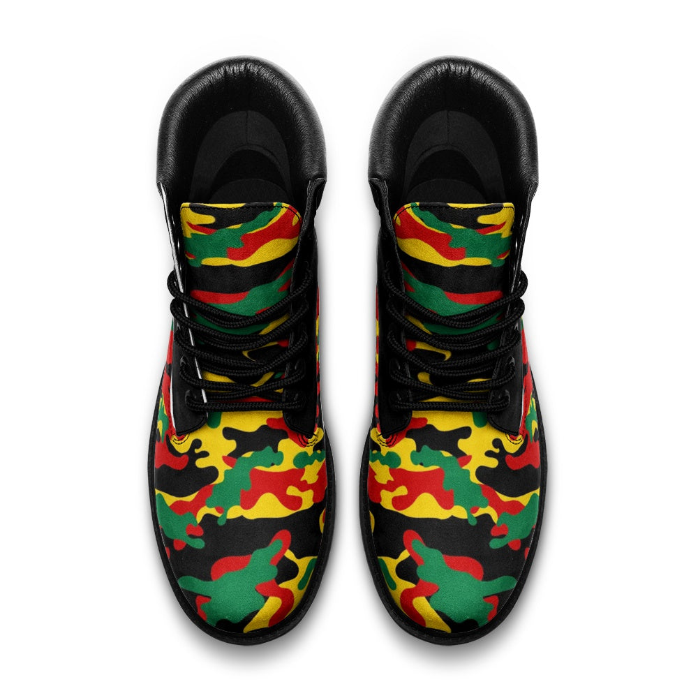 Rasta Camo Shoes with camo print in red/gold/green colorway