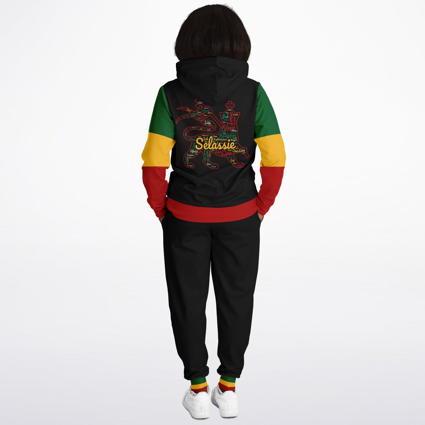 Rasta Lion of Judah Pullover Hoodie & Jogger Set - Ital Trim Black - Casual