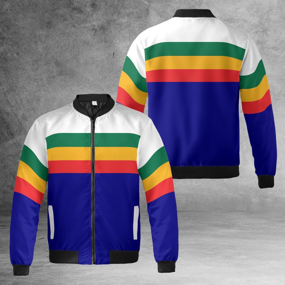 Rasta Stripes Quilted Bomber Jacket
