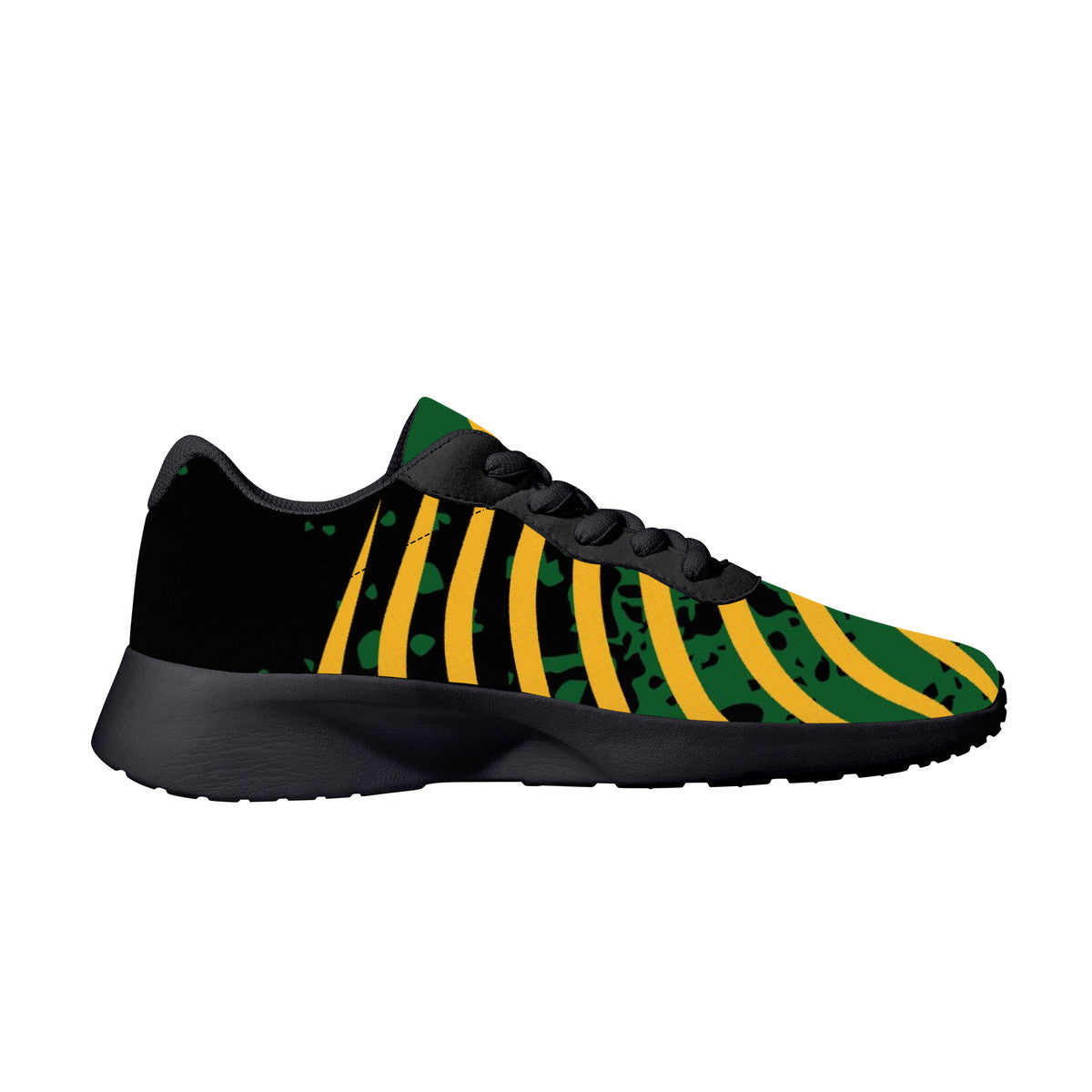 Jamaica Splash Shoes in black/green/gold colorway