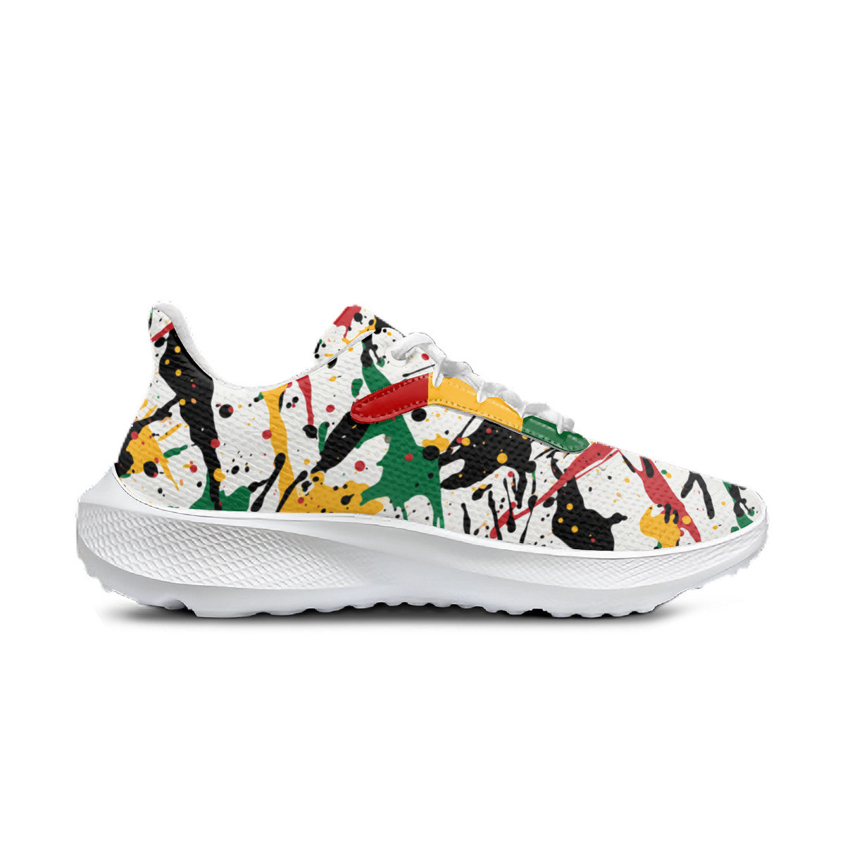 Rasta Splatter Shoes in red/gold/green colorway