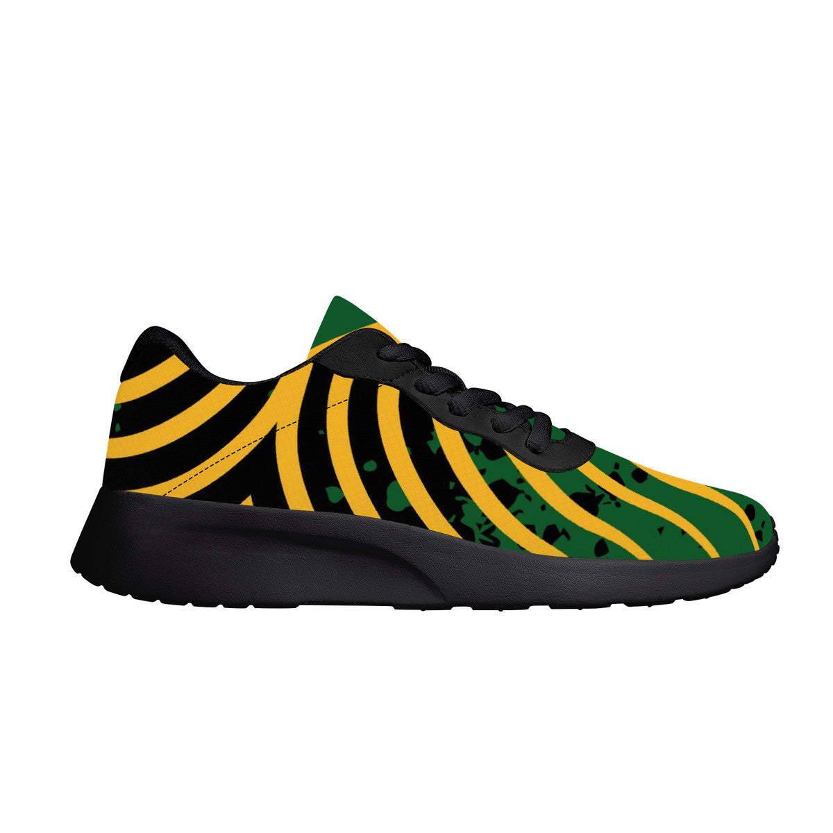 Jamaica Splash Shoes in black/green/gold colorway