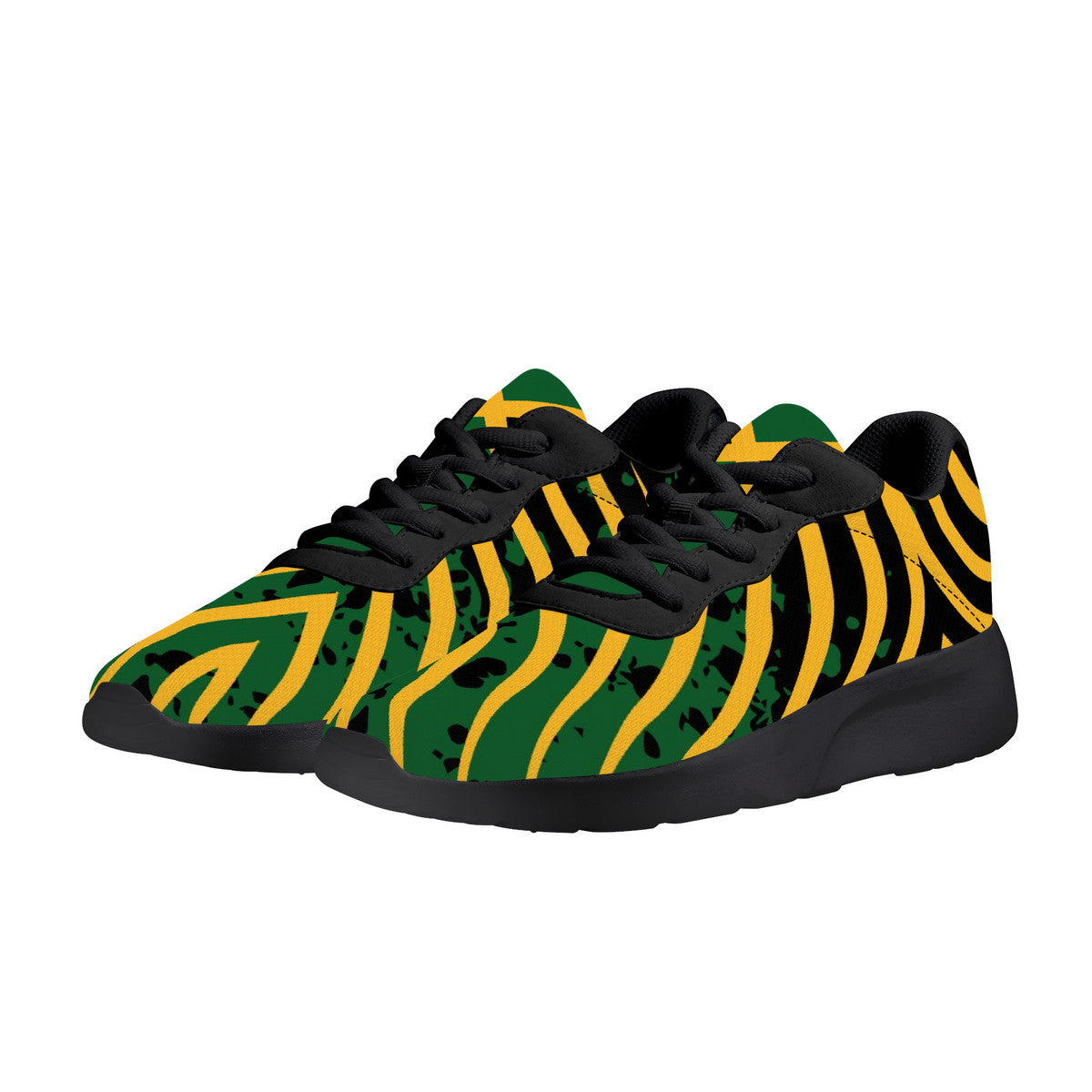 Jamaica Splash Shoes in black/green/gold colorway